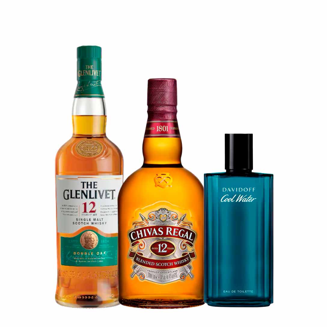 The Glenlivet 12 YO 100cl, Chivas Regal  12 YO 100cl & Davidoff Cool Water Men EDT 125ml Spray